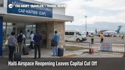 Haiti airspace reopening scene at Cap-Haïtien airport with travelers waiting under cautious regional access