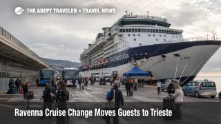 Trieste cruise port disembarkation scene showing the Ravenna cruise change affecting Celebrity guests.