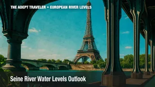 Eiffel Tower rising behind the arches of Pont de Bir-Hakeim, viewed from a water-level sightseeing boat on the deep aqua Seine River, ornate riveted bridge beams framing the scene, vintage bookpaper texture overlay, bright midday sun and crisp shadows.
