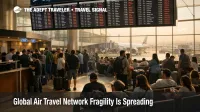 Travelers wait under departure boards at Dubai as global air travel fragility strains connections and recovery options