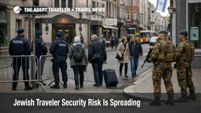 Jewish traveler security risk shown by visible security patrols near a Jewish neighborhood in Antwerp, Belgium