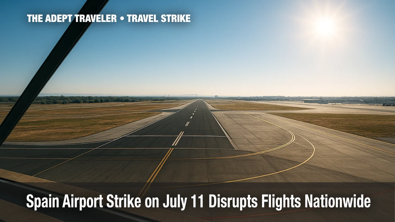 Empty runway at Madrid-Barajas during Spain airport strike July 2025.