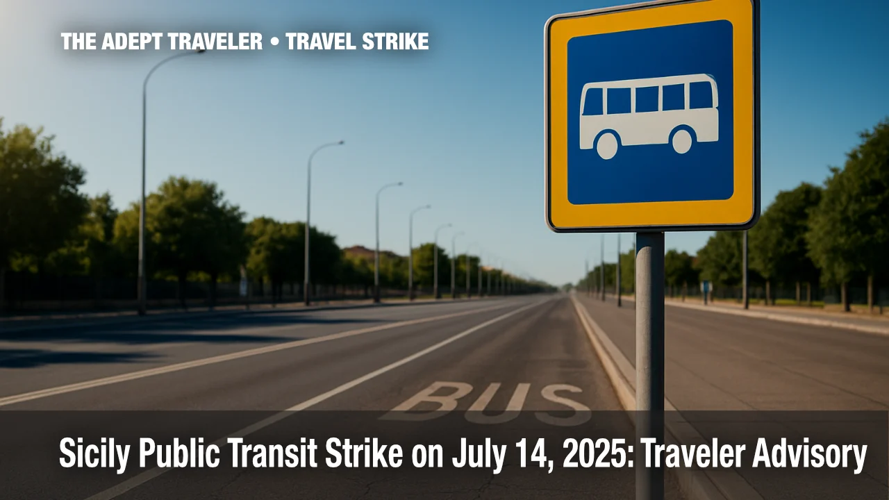 Empty bus lane in Palermo during Sicily public transit strike July 14 2025.